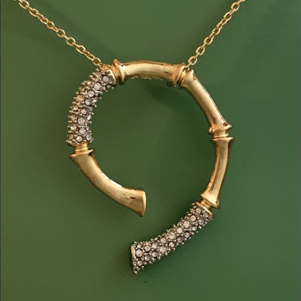 Alexis Bittar Gold & Silver Crystal Horseshoe Bamboo Pendant Adjustable Necklace - Picture 8 of 9